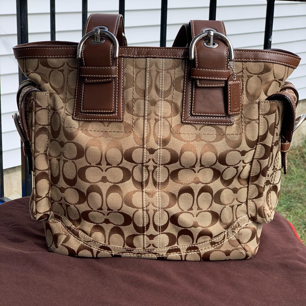 Large Coach Bucket Tote Jacquard Fabric